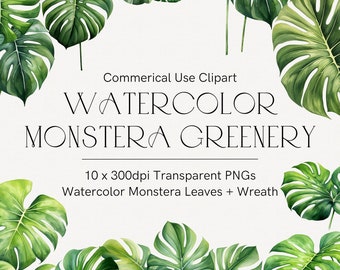 Tropical Wedding Clipart | Exotic Clipart | Monstera Clipart | Instant Download | Watercolor Monstera Palms Leaves | Tropical Bouquets