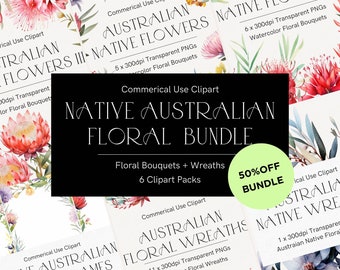 Australian native flowers clipart bundle, Watercolor floral bundle, Protea desert flowers, Eucalyptus leaves, Aussie flora banksia 220