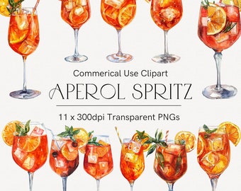 Aperol Spritz Clipart | Summer Cocktails Png | Alcoholic Drinks | Aperol Clipart | Watercolor Cocktails Clipart | Commercial Use | Orange