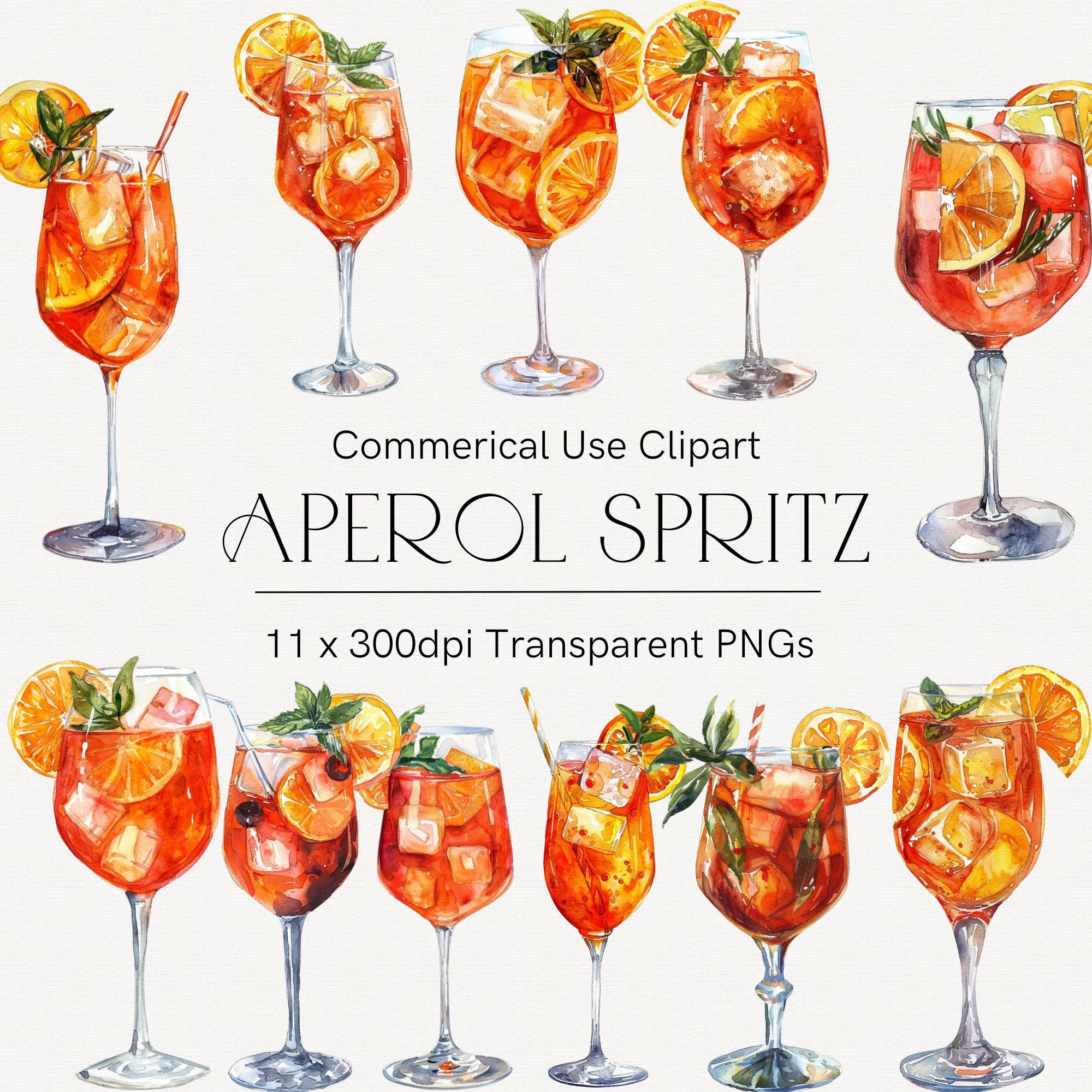 Aperol Spritz Clipart | Summer Cocktails Png | Alcoholic Drinks | Aperol Clipart | Watercolor Cocktails Clipart | Commercial Use | Orange