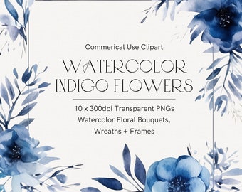Indigo blue flowers clipart, Watercolor flower, Wedding bouquet, Winter flowers, Flower bouquet, Flower wreath png, Blue floral wreath art