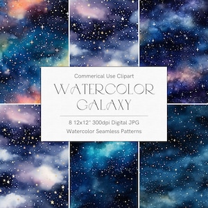 Aquarell Galaxie Musterdesign, Universum Textur, Sternennacht Weltraum Muster, Scrapbooking Papier, druckbares Muster, sich wiederholendes Muster