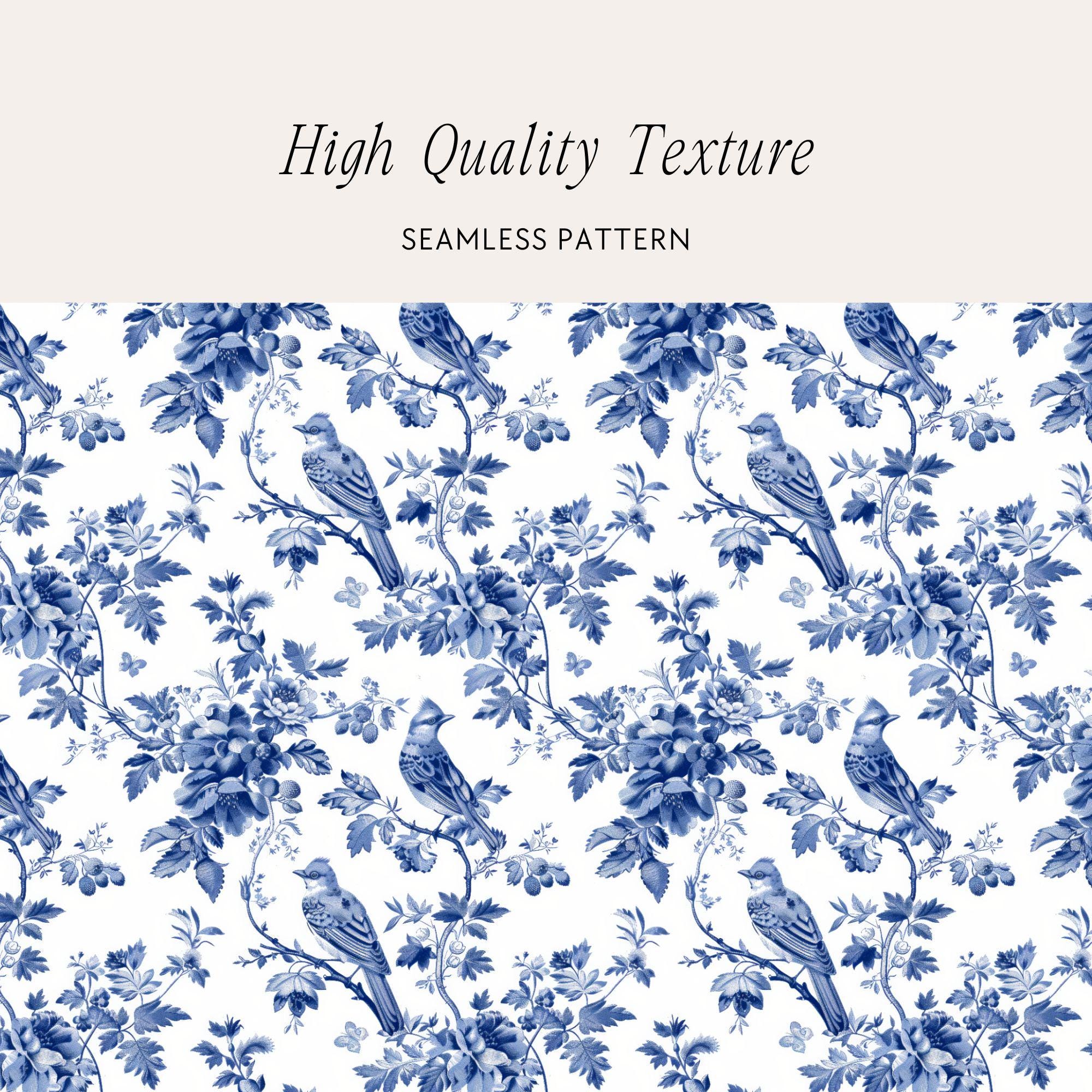Vintage French Blue Floral Toile De Jouy Digital Paper, Seamless ...