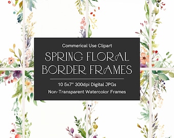 Floral frames clipart, Wedding invitation frames, Watercolor flowers, Wildflower floral frames bundle, Invitation clipart, Spring theme