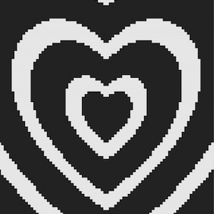 May include: A black and white image of three concentric hearts. The hearts are outlined in white and are set against a black background.