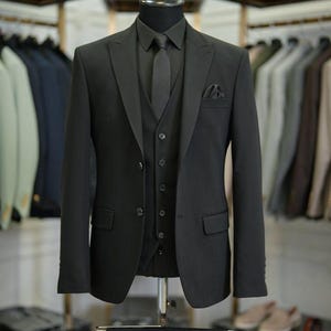 Black Three piece suit Black Tuxedo Black Suit Designer Suit Tuxedo Formal Suits Wedding Party Suits  Formal Suits Bespoke For Men