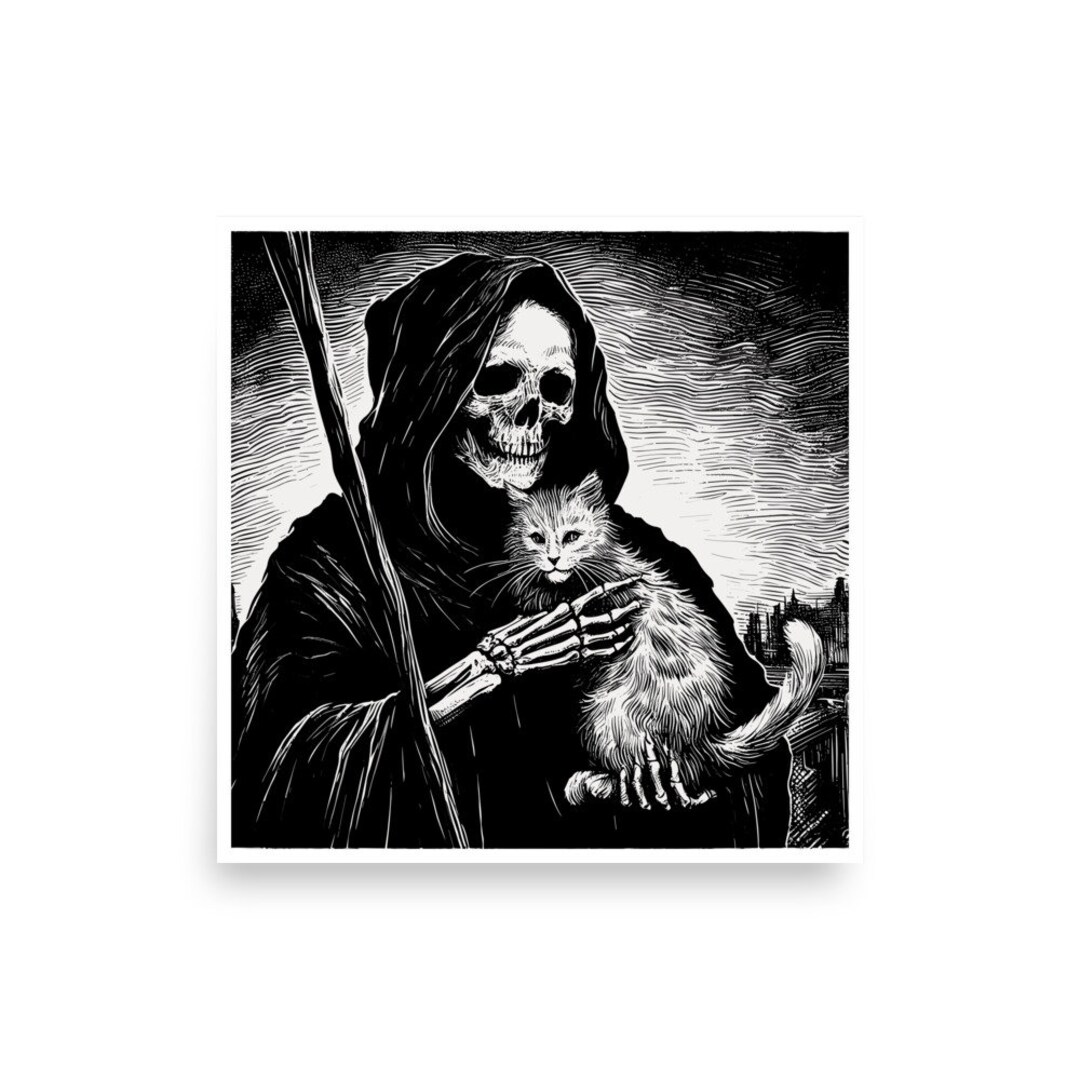 Grim Reaper Cat Poster Print Etsy