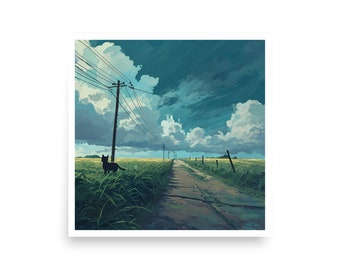 Studio Ghibli Cat Road Poster Print Wall Art Decor
