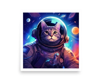 Space Astronaut Cat Poster Print, Home Decor, Kitty Decor, Wall Art, Wall Design