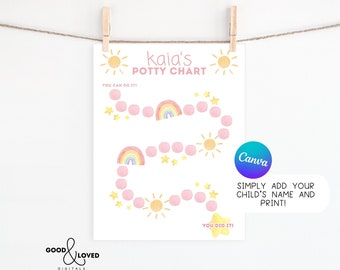 Gráfico de entrenamiento para ir al baño editable / Gráfico de ir al baño del arco iris rosa / Gráfico de ir al baño para niños pequeños imprimible