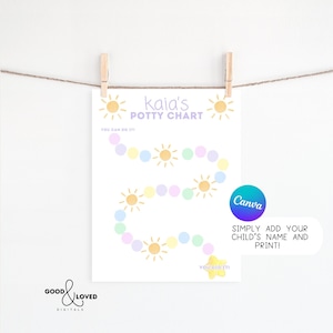 Bearbeitbares Töpfchentraining | Regenbogen Sonnenschein Töpfchen Chart | Kleinkind Töpfchen Chart zum Ausdrucken