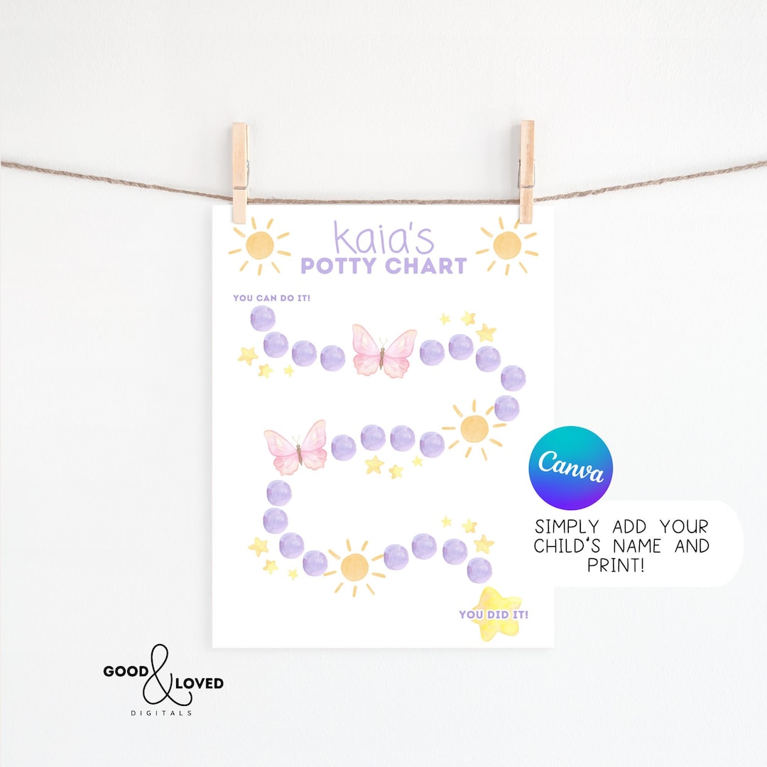 Editable potty training chart purple butterfly potty chart toddler