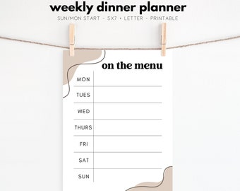 Wochenplaner | Dinner Planer für vielbeschäftigte Mütter | Moderner Essensplaner