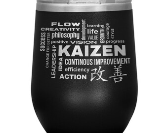 Kaizen Wine Tumbler, Insulated Stainless Steel, Positive Mindset Gift