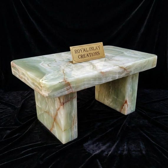 Green Onyx Coffee Table | Modern Rectangular Stone Cocktail Table