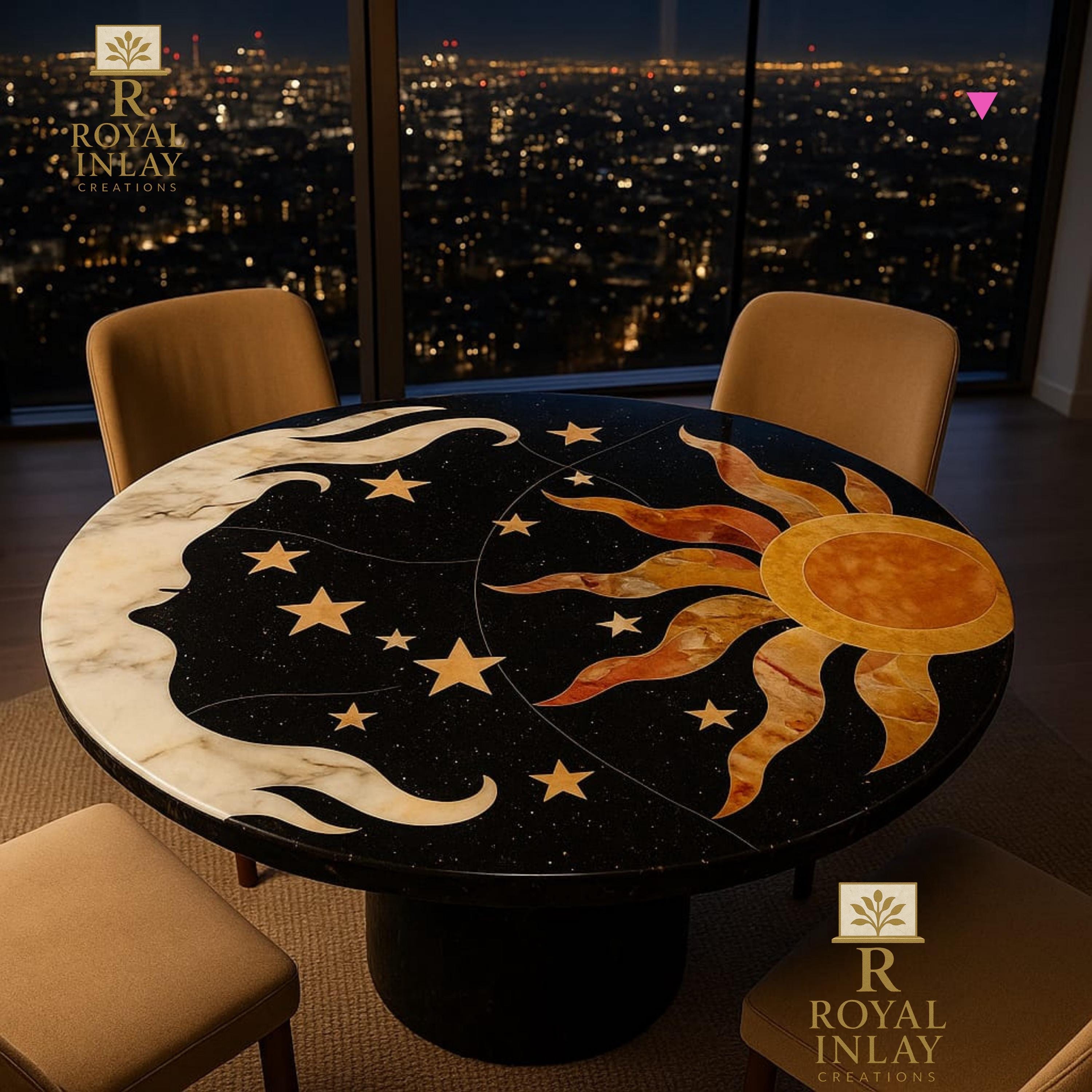 天体大理石象嵌テーブルトップ：太陽、月、星の宇宙デザイン - Etsy 日本