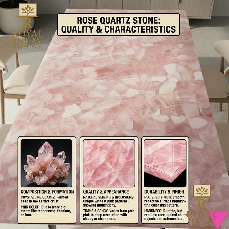 Encimera de cuarzo rosa de lujo: encimera pulida de piedra preciosa rosa para isla de cocina imagen 10