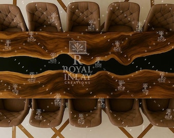 Handmade Epoxy Resin River Table Top: Live Edge Wooden Dining Furniture