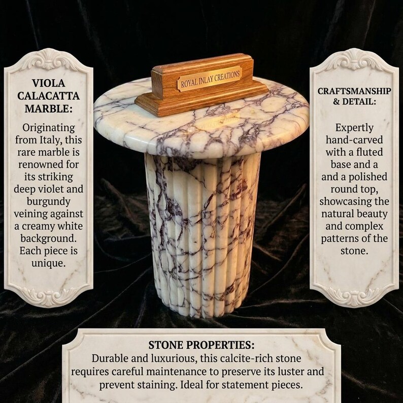 Calacatta Viola Marble Side Table | Round Plinth, Modern Decor image 6