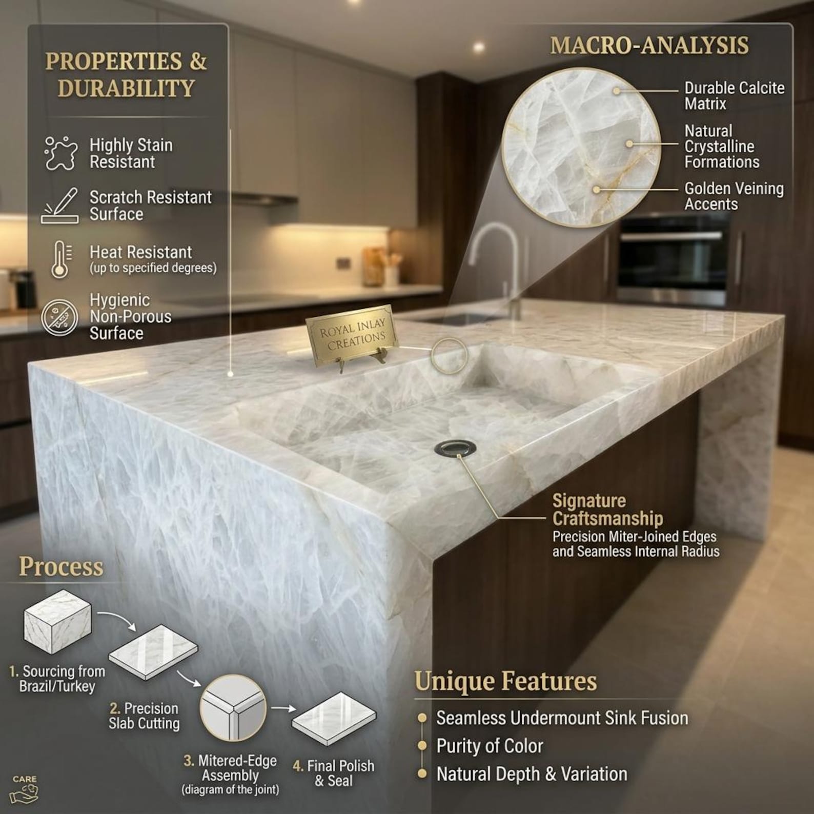 Luxury White Quartz Countertop: Polished White Gemstone Kitchen Island ...