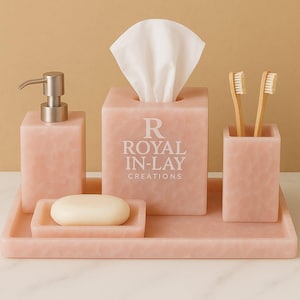 Rose Quartz Bathroom Set - Crystal Decor for Spa-Inspired Home, Elegant Purple Vanity Accessories & Self-Care Gift Idea