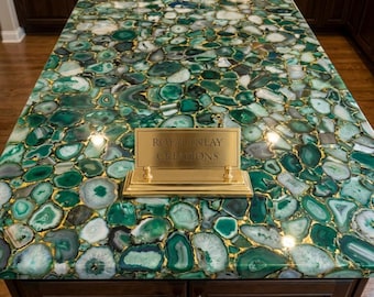 Polished  Green Agate Slab Tabletop: Luxury Stone Decor