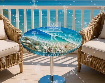 Handgemachte Epoxidharz Ozean Tischplatte: Rustikales Holz & Wunschfarbe