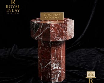 Rosso Levanto Red Marble Side Table | Hexagonal Plinth Pedestal
