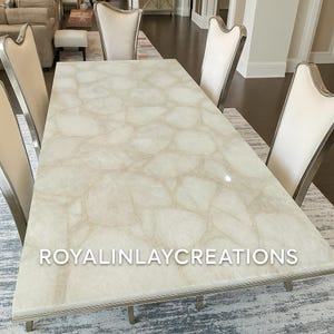 Natural White Quartz Table Top, Crystal Decor, Boho Luxe Home Accent, Healing Stone Furniture