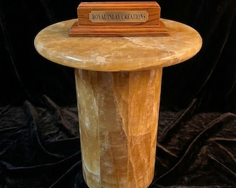 Honey Onyx Side Table | Round Stone Pedestal, Modern Nightstand