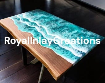 Mesa de centro de resina epoxi con borde natural: mesa de centro rústica de madera hecha a mano