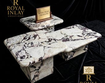 Luxury Calacatta Viola Marble Side Table | Modern Pedestal Nightstand
