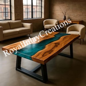 Wood & Epoxy Table Top - River Resin Design - Rustic Table Top - Trending Home Accent