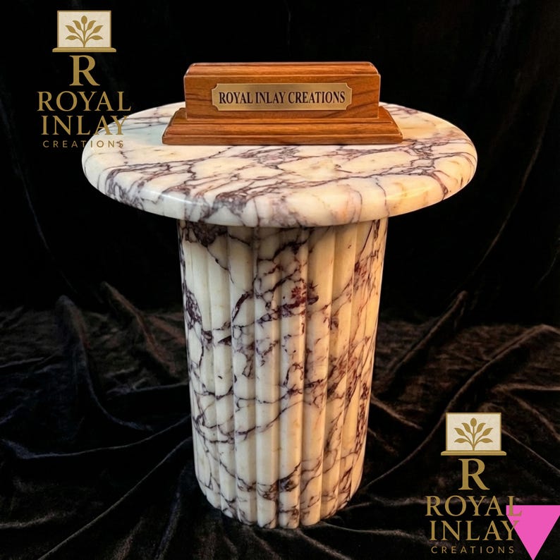 Calacatta Viola Marble Side Table | Round Plinth, Modern Decor image 10
