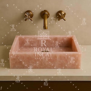 Rose Quartz Basin Sink Handmade Crystal Stone Bathroom Vessel Bowl Natural Pink Decor
