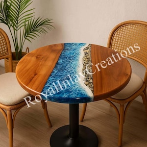 Epoxy Wooden Table Top, Resin Beach Table, Coastal Home Decor, Furniture