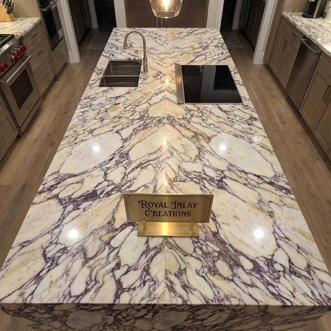 Custom Calacatta Viola Marble Kitchen Island Countertop | Bookmatched ...