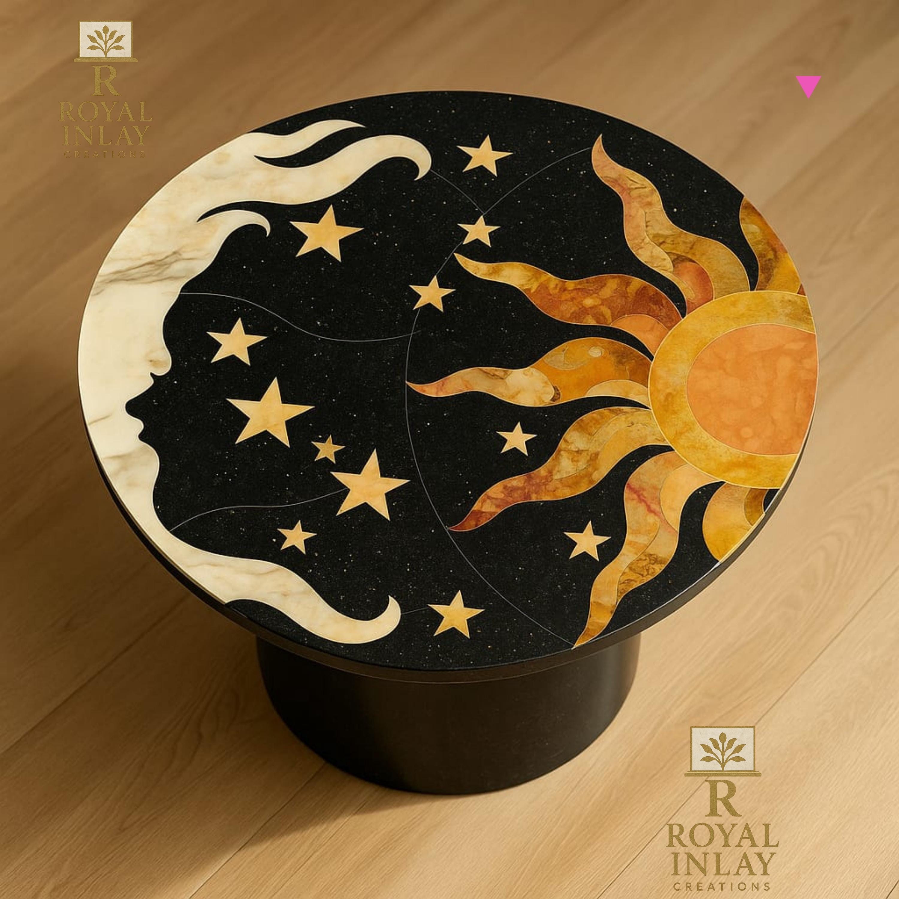 天体大理石象嵌テーブルトップ：太陽、月、星の宇宙デザイン - Etsy 日本