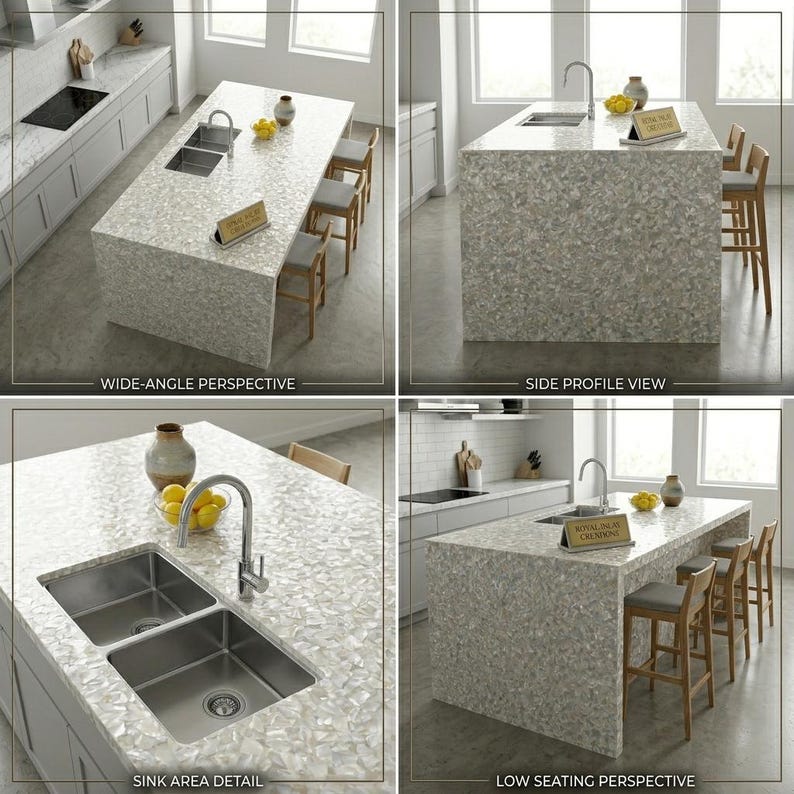 Shell Counter Top Luxury Mother of Pearl Countertop | Custom Shell Inlay Waterfall ...