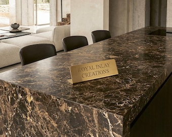 ダークブラウン大理石ダイニングテーブルトップ | エンペラドール石板 | 長方形カスタム表面 | モダンなオフィスデスクまたは会議テーブル | 石のみ