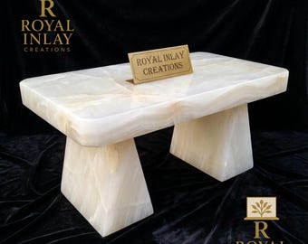 Mesa de centro de ónix blanco / Mesa de cóctel minimalista moderna de piedra