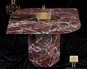 Red Marble Side Table, Rosso Levanto Natural Stone Pedestal
