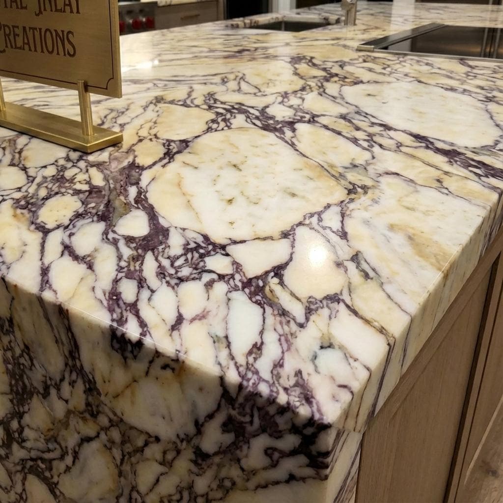 Custom Calacatta Viola Marble Kitchen Island | Bookmatched Purple ...