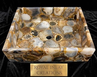 Lavabo de ágata natural: Lavabo de baño de lujo con piedras preciosas