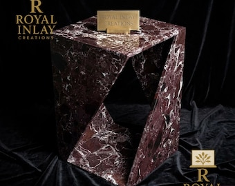 Rosso Levanto Marble Side Table | Geometric Burgundy Nightstand