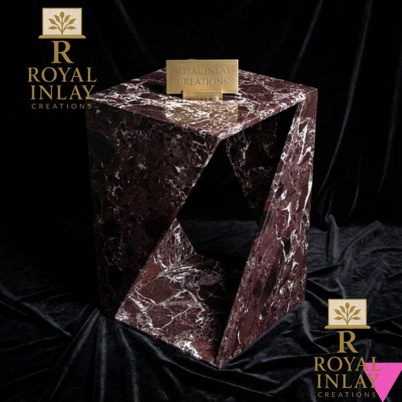 Rosso Levanto Marble Side Table | Geometric Burgundy Nightstand