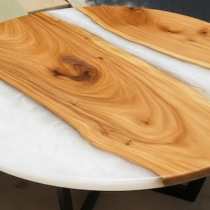 Handmade White Epoxy Resin River Table Top: Modern Rustic Wood Furniture