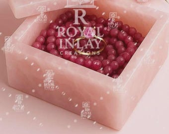 Hand-carved Rose Quartz Jewelry Box: Crystal Ring & Bead Storage