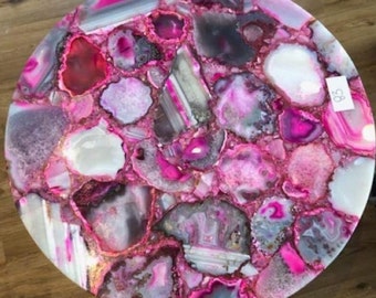 Pink Agate Side End  Table Top Decor | Handmade Agate Tabletop Natural Stone Home Accent | Unique Design