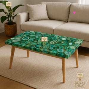 Heirloom Green Agate Table Top, Crystal Stone Coffee Table Top , Boho Home Decor, Natural Gemstone Decor
